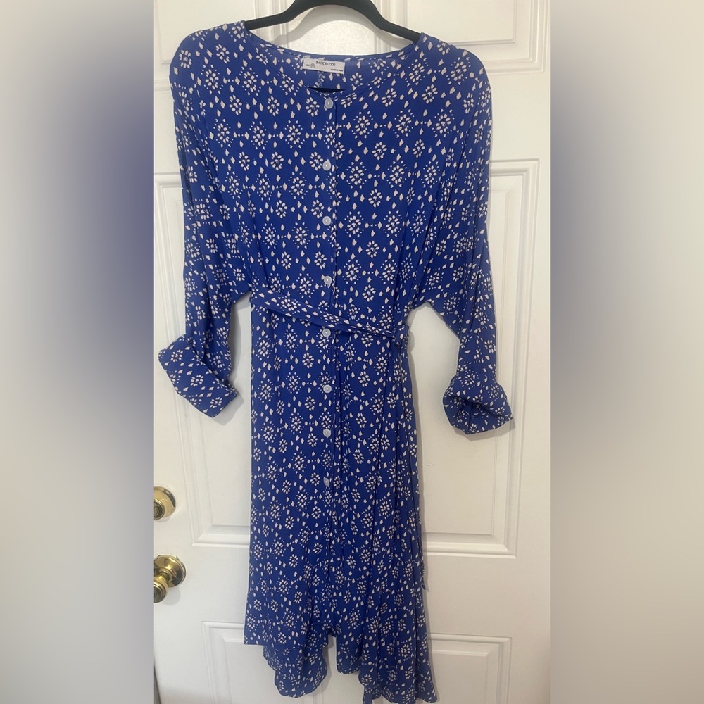 Royal Blue Printed Belted Midi Dress